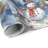 Winter's avond sneeuwpopfamilie. Vakantie sneeuwpo Cadeaupapier (Rol Hoek)