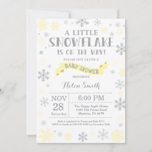 Winters baby shower uitnodiging Geel Sneeuwvlok