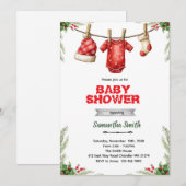 Winters baby shower uitnodiging met kerstman (Voorkant / Achterkant)