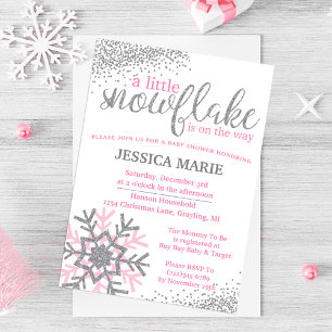 Winters baby shower uitnodiging - Roze Sneeuwvlok