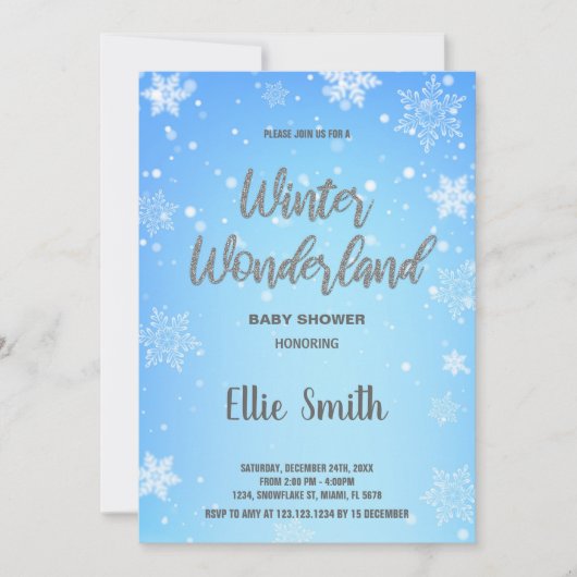 Winters baby shower uitnodigingen witte sneeuw (Voorkant)