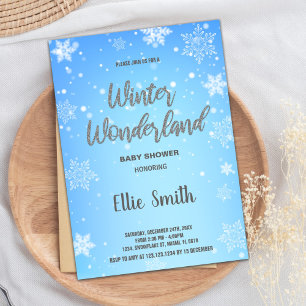 Winters baby shower uitnodigingen witte sneeuw