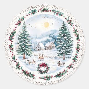 Winters berghuis ronde sticker