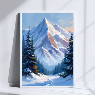 Winters berglandschap aquarel schilderij poster