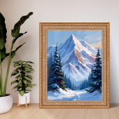 Winters berglandschap aquarel schilderij poster