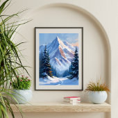 Winters berglandschap aquarel schilderij poster