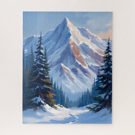 Winters berglandschap aquarelschilderij legpuzzel (Verticaal)