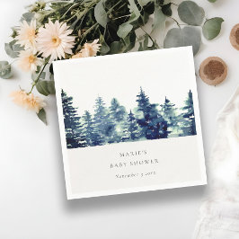 Winters dennenbos sneeuwval aquarel babyshower servet