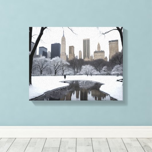 Winter's Embrace in Central Park Canvas Afdruk (Insitu (Houten vloer))