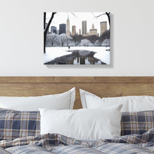 Winter's Embrace in Central Park Canvas Afdruk (Insitu (Slaapkamer))