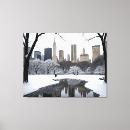 Winter's Embrace in Central Park Canvas Afdruk