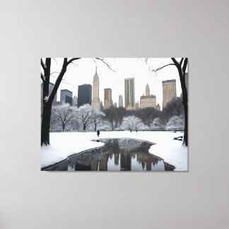 Winter's Embrace in Central Park Canvas Afdruk