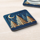 Winter's Gold Papercut – Kerstbomen Scene Bier Onderzetter (Linkerzijde)