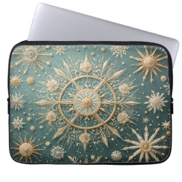 Winter's Golden Embrace: A Snowflake Serenade Laptop Sleeve