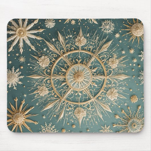 Winter's Golden Embrace: A Snowflake Serenade Muismat (Voorkant)