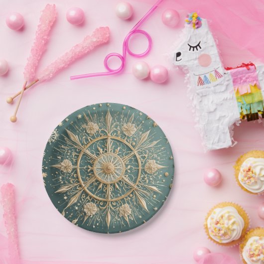 Winter's Golden Embrace: A Snowflake Serenade Papieren Bordje (Feest)