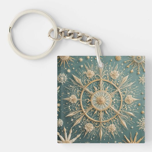 Winter's Golden Embrace: A Snowflake Serenade Sleutelhanger (Voorkant)