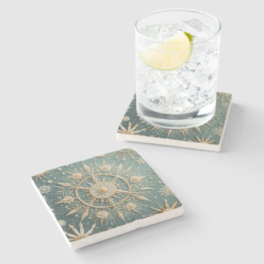 Winter's Golden Embrace: A Snowflake Serenade Stenen Onderzetter (Zijkant)