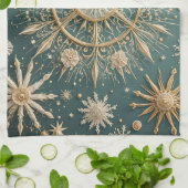 Winter's Golden Embrace: A Snowflake Serenade Theedoek (Gevouwen)