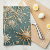 Winter's Golden Embrace: A Snowflake Serenade Theedoek (Quarter Fold)