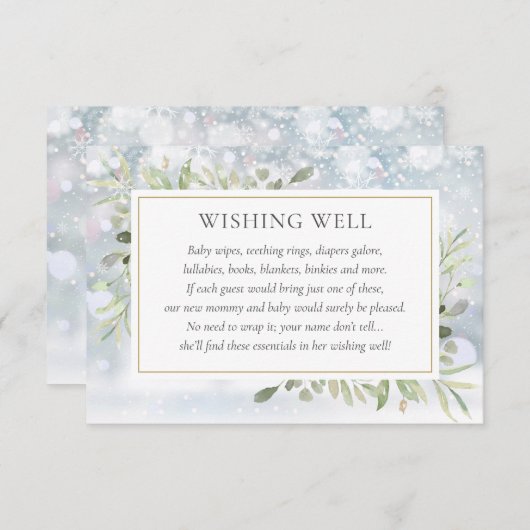 Winters groene baby shower wensput informatiekaartje (Voorkant / Achterkant)