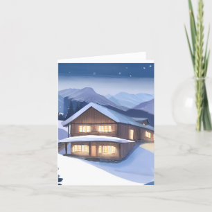 Winters Houten Huis Feestdagen Kaart