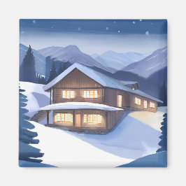 Winters Houten Huis Magneet