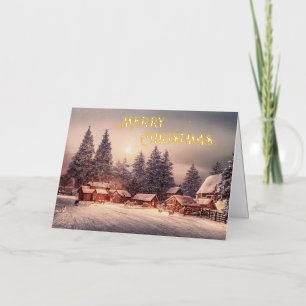 Winters huis bos - Prettig kerstfeest Folie Wenskaart