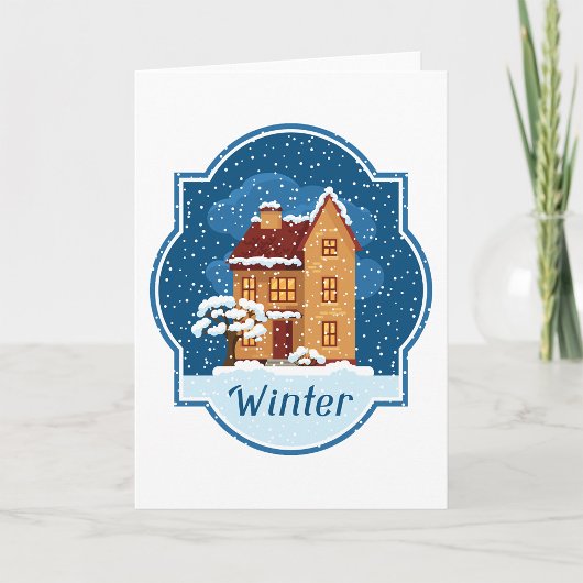 Winters huis in de sneeuw kaart