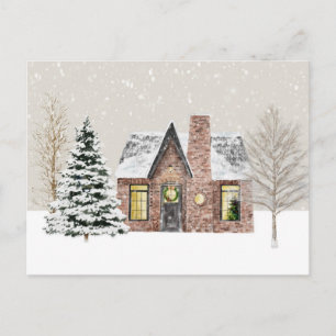 Winters huisje sneeuwval briefkaart