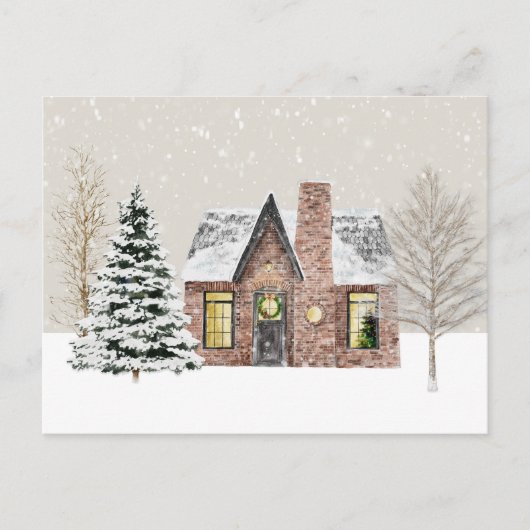 Winters huisje sneeuwval briefkaart (Voorkant)