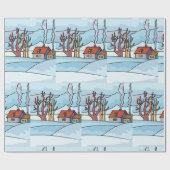 Winters huizenlandschap cadeaupapier (Vlak)