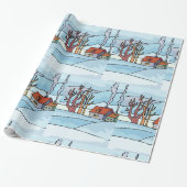 Winters huizenlandschap cadeaupapier (Uitgerold)