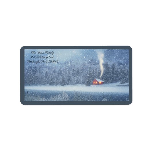 Winters hut aan het meer verzending etiket (Voorkant)