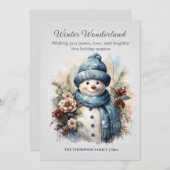 Winters Kerstman Sneeuwman Stof Blauw Feestdagenkaart (Voorkant / Achterkant)