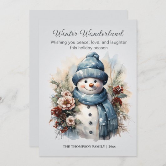 Winters Kerstman Sneeuwman Stof Blauw Feestdagenkaart (Voorkant / Achterkant)