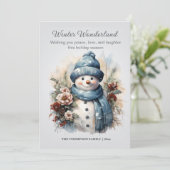 Winters Kerstman Sneeuwman Stof Blauw Feestdagenkaart (Staand voorkant)