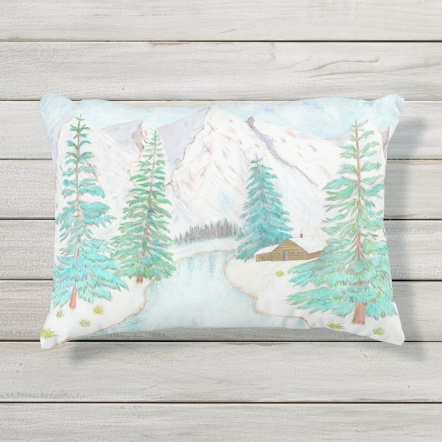 Winters landschap met bergen buitenkussen (Voorkant)
