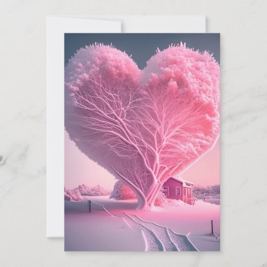 Winter's Love Song: Frosted Heart Tree Wedding Kaart (Voorkant)