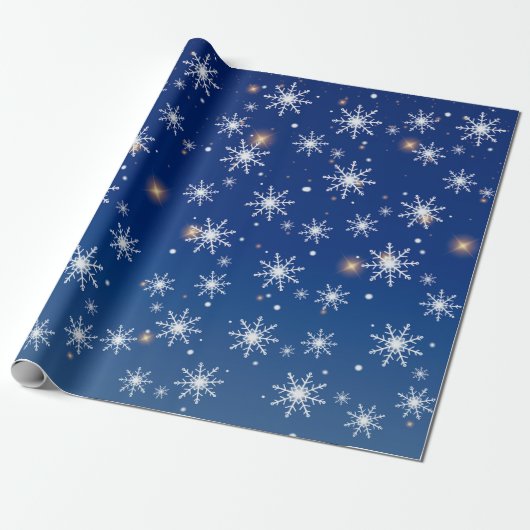 Winter's Magic Snowflake Starry Wrapping Paper Cadeaupapier (Uitgerold)
