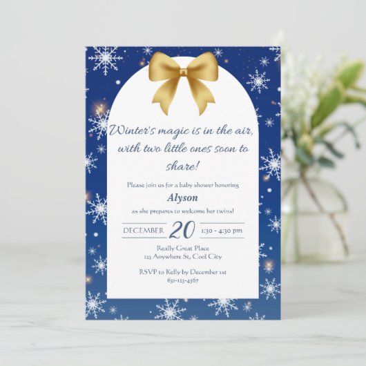 Winter's Magic Twin Baby shower Kaart (Staand voorkant)