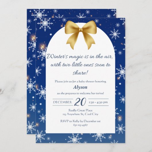 Winter's Magic Twin Baby shower Kaart (Voorkant / Achterkant)