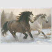 Winters paar dravende paarden decoupage tissuepapier (Voorkant)