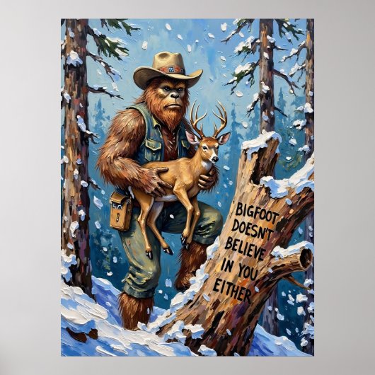 Winter's Quiet Companion: Bigfoot en de fawn Poster (Voorkant)