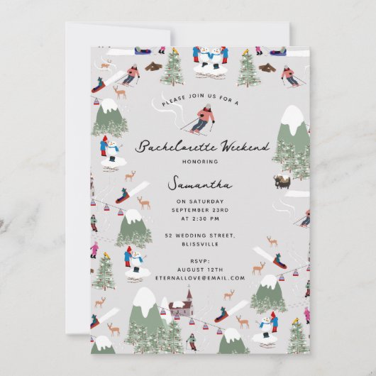 Winters Skiën Ski Bachelorette Weekend Kaart (Voorkant)