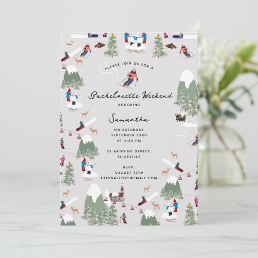 Winters Skiën Ski Vrijgezellen Weekend Kaart (Staand voorkant)