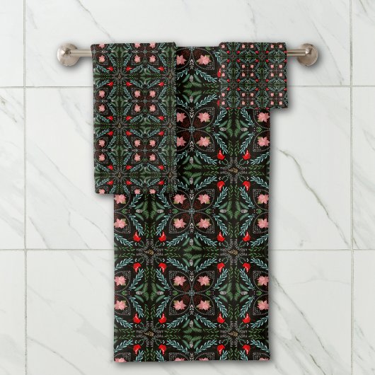 Winters Sneeuwvlokken, Poinsettia's, Kardinalen Bad Handdoek