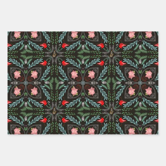 Winters Sneeuwvlokken, Poinsettia's, Kardinalen Inpakpapier Vel (Voorkant 3)