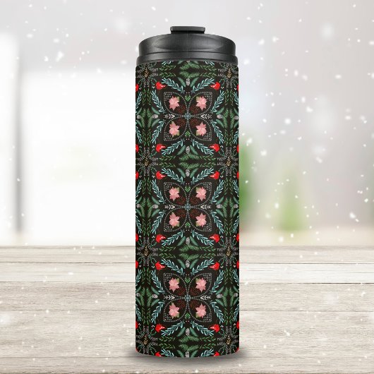 Winters Sneeuwvlokken, Poinsettia's, Kardinalen Thermosbeker