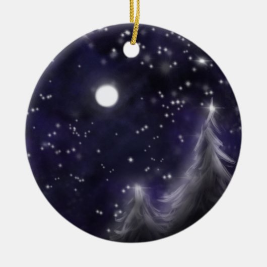 Winters starry night - romantic Holiday snow scene Keramisch Ornament (Voorkant)
